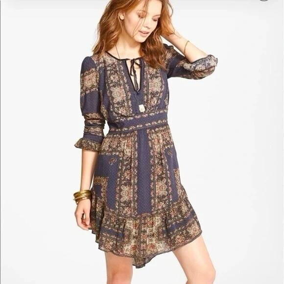 Free People Women's S/P Brown Floral Boho Tie Festival Tunic Mini Dress EUC - Picture 4 of 4